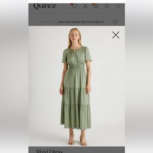 Quince Washable Stretch Silk Tiered Maxi Dress Medium moss green